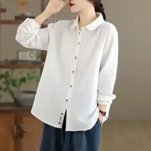 여친 가을 자수 긴팔 작은 싱글 셔츠 상의 꽃 OP3