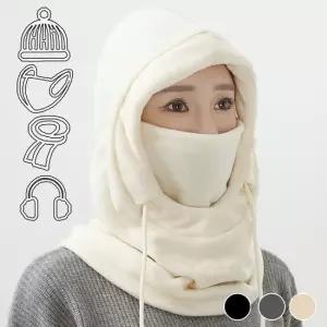 여성 포근한 폴라폴리스 4in1 모자 마스크 후드 워머 목토시 골프넥워머 방한용품