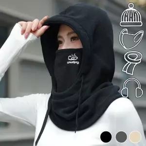 여성 4in1 따뜻한 폴라폴리스 모자 마스크 후드 워머 목토시 골프넥워머 방한용품