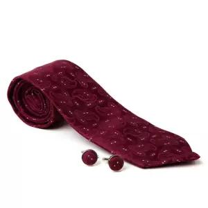 KING 와인 페이즐리 타이 커프스링크 세트