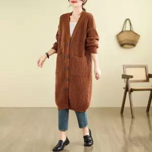 여자 스타일 롱 가디건 가을 빅사이즈 니트 빈티지 루즈핏 트렌치 아우터 SPO마켓3