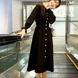 JJM-NS191 여성허리밴딩긴팔원피스