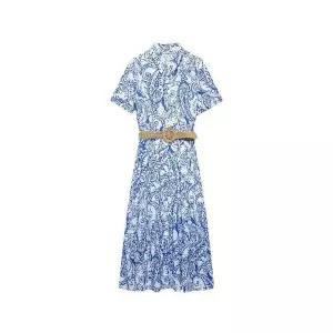 여성 출근룩 고급정장 원피스 여름 아이템 배색 벨트 프린트 반팔 셔츠형 스포M2