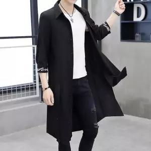 남성 롱 여름 모던 브리티시 아우터 무릎 반소매 트렌치 스타일 덮개 망토 코트 M스포2