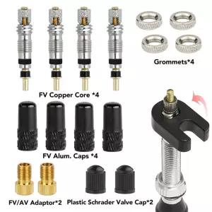 자전거 프레스타 튜블리스 밸브 코어 키트 탈착식 알루미늄 합금 스템 캡 타이어 수리 도구