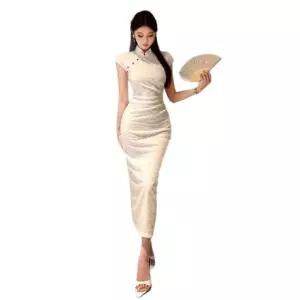 여성 썸머 여름 롱 원피스 치파오 차이나 슬림 펜슬 스커트 스포M2