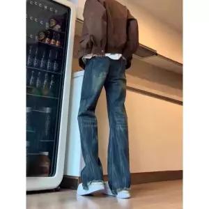 팬츠 남성용 빈티지 여름 스트레이트 번개 슬림 일자핏 블루 부츠컷 청바지 바이브 하이스트리트 데님팬츠