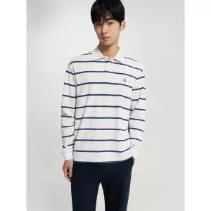 매장정품 빈폴 26SS [BC6241C550] 텍스처 칼라넥 스트라이프 긴소매 티셔츠 - 아이보리 218782