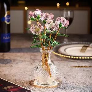 유리꽃 장식품 크리스탈 투명 기념품 장미 장미꽃 카페