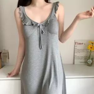 치마 면 여름 커플 수면 잠옷세트 슬립 패드 브이넥 나시 프렌치 솔리드 스포M2