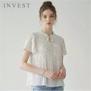 [인베스트] 도트 나염 리본 넥 쉬폰 블라우스_IN6M1BL5571