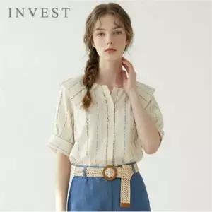 [인베스트] 에스닉 나염 와이드 카라 블라우스_IN6M1BL5591