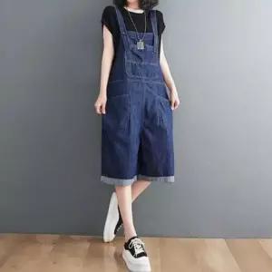 여자 귀엽고 발랄 점프수트 꾸안꾸룩 데님 멜빵반바지 여자점프수트