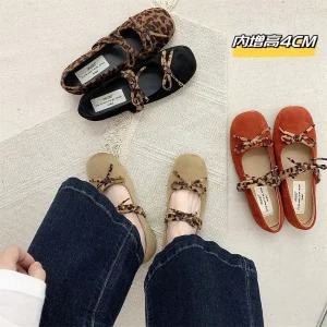 여친 가을 신발 사뿐 단화 플랫 속가보시 프렌치 레퍼드 리본 스웨이드 선녀풍 할머니 펌프스 M스포3