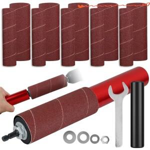 드럼 샌딩기 세트 고무 샌딩 드럼 스핀들 샌딩기 어댑터 120 그릿 사포 드럼 샌딩 슬리브 파워 드릴 포함