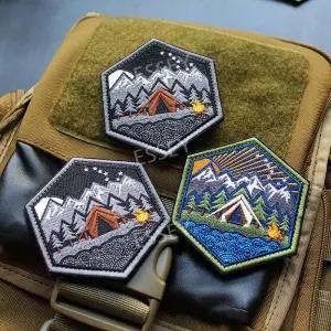 여행/자연/캠핑 육각형 와펜 자수 벨크로 패치