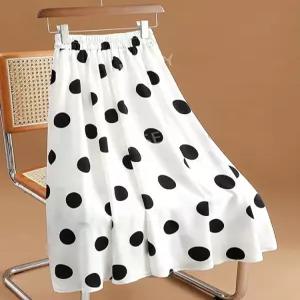 땡땡이치마 시폰 밴딩 땡땡이검정치마 빅사이즈 화이트 프린트 가을롱 스커트