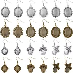 PH PandaHall 24쌍 보석 제작용 카보숑 귀걸이 12가지 스타일 타원 베젤 블랭크 티베트 와이어 후크 트레이