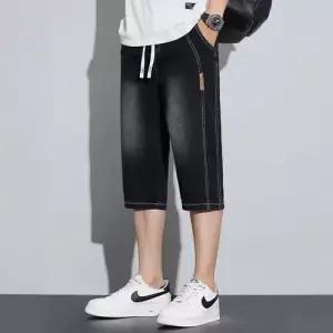 바지 데님 남성 여름 트렌드 배기핏 슬림핏 허리밴딩 반바지 데님반바지 7부 M스포2