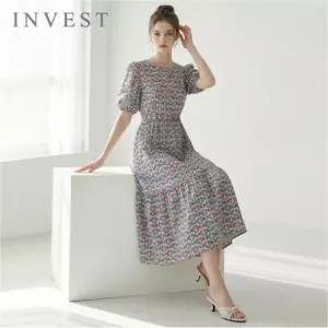 [인베스트] 컬러풀 플라워 나염 퍼프 원피스_IN6M1OP3671
