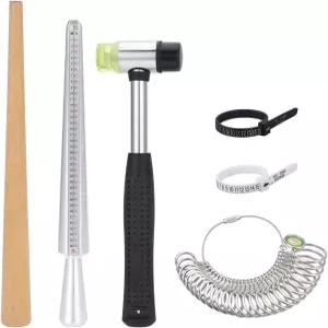 BENECREAT 링 사이즈 측정 도구 게이지 맨드릴 목재 연마 스틱 및 주얼리 해머 제작 수리용 손가락 키트 등