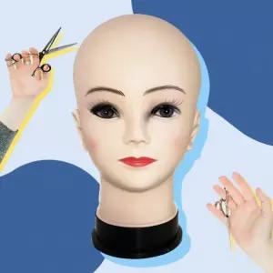 민두 미용 연습용 가발 스탠드 헤어 마네킹 머리 거치대 통 도구 커트 인모 시험용