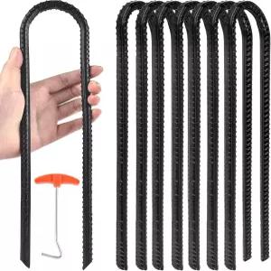 트램펄린 지상 풍력 말뚝 캠핑 텐트 축구 골 펜스 스윙 조경 정원 장식용 12 U자형 철근 8팩 고정