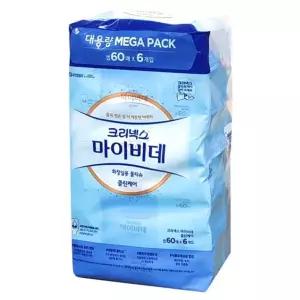 크리넥스 마이비데 클린케어 화장실용 물티슈 60매 x 6팩 대용량 엠보싱 비데티슈