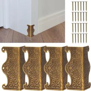 4개의 베이스보드 모서리 보호대 파일 박스 책장 나무 케이스 보석 장식용 빈티지 메탈 스커트 브론즈