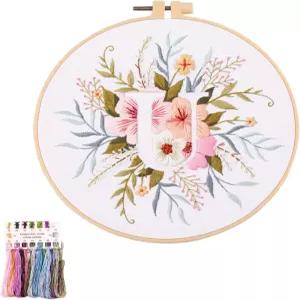 아르치시 자수 키트 초보자를 위한 식물 꽃잎 영문 문자 패턴 풀 레인지 스타터 크로스 스티치 바늘 작업