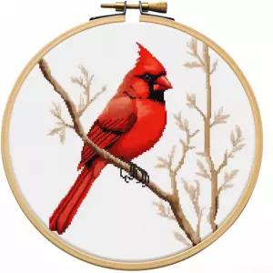 카툰 심플 레드 카디널 온 브랜치 DIY 스탬프 크로스 스티치 키트 초보자와 후프 11CT 니들포인트 카운트