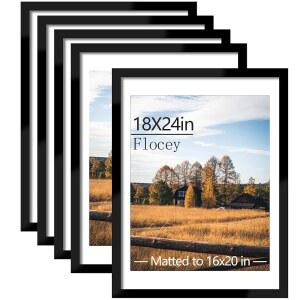 플로시 18x24 액자 세트 5개 검은색 아트워크용 설치용 갤러리 16x20 매트가 포스터 가로 사진 벽 세로