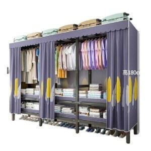 대형 접이식 철제 옷걸이 수납 기숙사 간이 장롱 이동식 2m 행거 바퀴