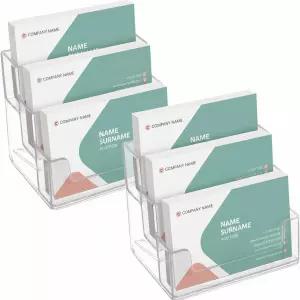 TecUnite 책상용 명함 홀더 2개 3단 투명 아크릴 스탠드 사무실 및 회사용 정리함 보관 디스플레이 180장의