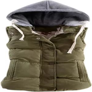 Yeokou 여성용 슬림 민소매 퀼팅 탈부착 후드 겨울 패딩 조끼 코트