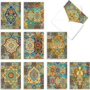 최고의 카드 회사 - 봉투가 있는 컬러풀한 빈 노트 10장 4 x 5.12 다양한 박스 세트 아라비안 사이트