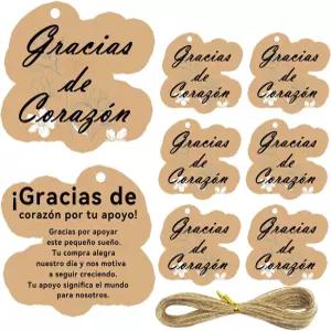 스페인어 또는 프랑스어 감사 카드 50개 2.83 x 3.15 줄이 있는 크래프트 그라시아 결혼식 인클로저