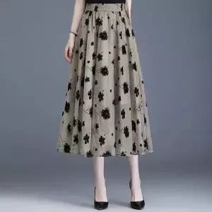 치마 롱 망사 여자 A라인 데일리 프린트 플리츠 쉬폰 허리밴딩 붐 봄여름 SPO마켓2