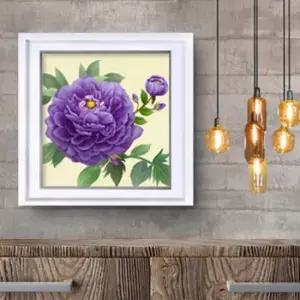 목단 모란 그림 액자 보라목단 정사각 흰색액자4