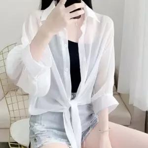 여성 쉬폰 시폰 시스루 블라우스 바캉스룩 여자가디건