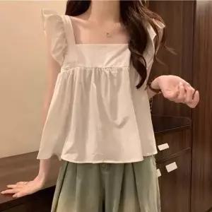 여성나시블라우스 여름 바캉스 휴가 룩 스퀘어넥 리본 블라우스 나시