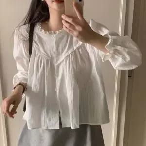 셔츠블라우스 라운드 펀칭 레이스 블라우스