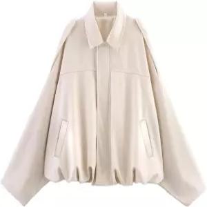 비니궁 여성 인조 스웨이드 봄버 재킷 캐주얼 라펠 파일럿 크롭 코트 오버사이즈 모터사이클 2025