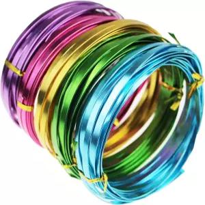 보석 제작 DIY 조각 전기자 및 공예를 위한 5롤 5mm 너비의 다양한 색상의 평평한 알루미늄 와이어