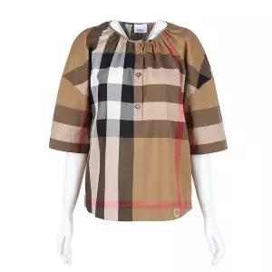 버버리 그레톤탑 하우스체크 블라우스 브라운 80843121