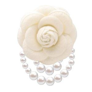 우아한 동백꽃 인조 진주 브로치 핀, 보헤미안 패브릭 꽃 브로치 핀, 여성 청소년을 위한 진주 태슬, 코르사지 웨딩 브로치 드레스 코트 액세서리 주얼리 선물