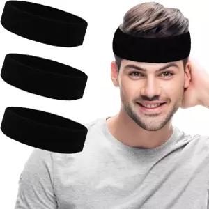 Pejnl 남성 및 여성용 스웨트밴드 스포츠 헤드밴드 - 테니스 농구 러닝 헬스장용 3팩 수분 흡수 면