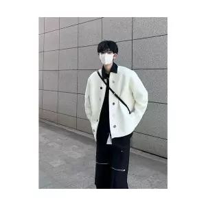 화이트 남성패션 브이넥 가디건 빅사이즈 루즈핏 봄가을 스타일 오픈 DL1