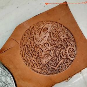 78mm 원형 가죽 스탬프 (코스터용) 사이버펑크 동물 해골 아라베스크 디자인 베지터블 태닝 가죽용 알루미