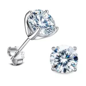 FahJwery Moissanite 여성용 남성용 스터드 귀걸이, VVSI 투명도 라운드 컷 실험실 제작 모사나이트 18K 화